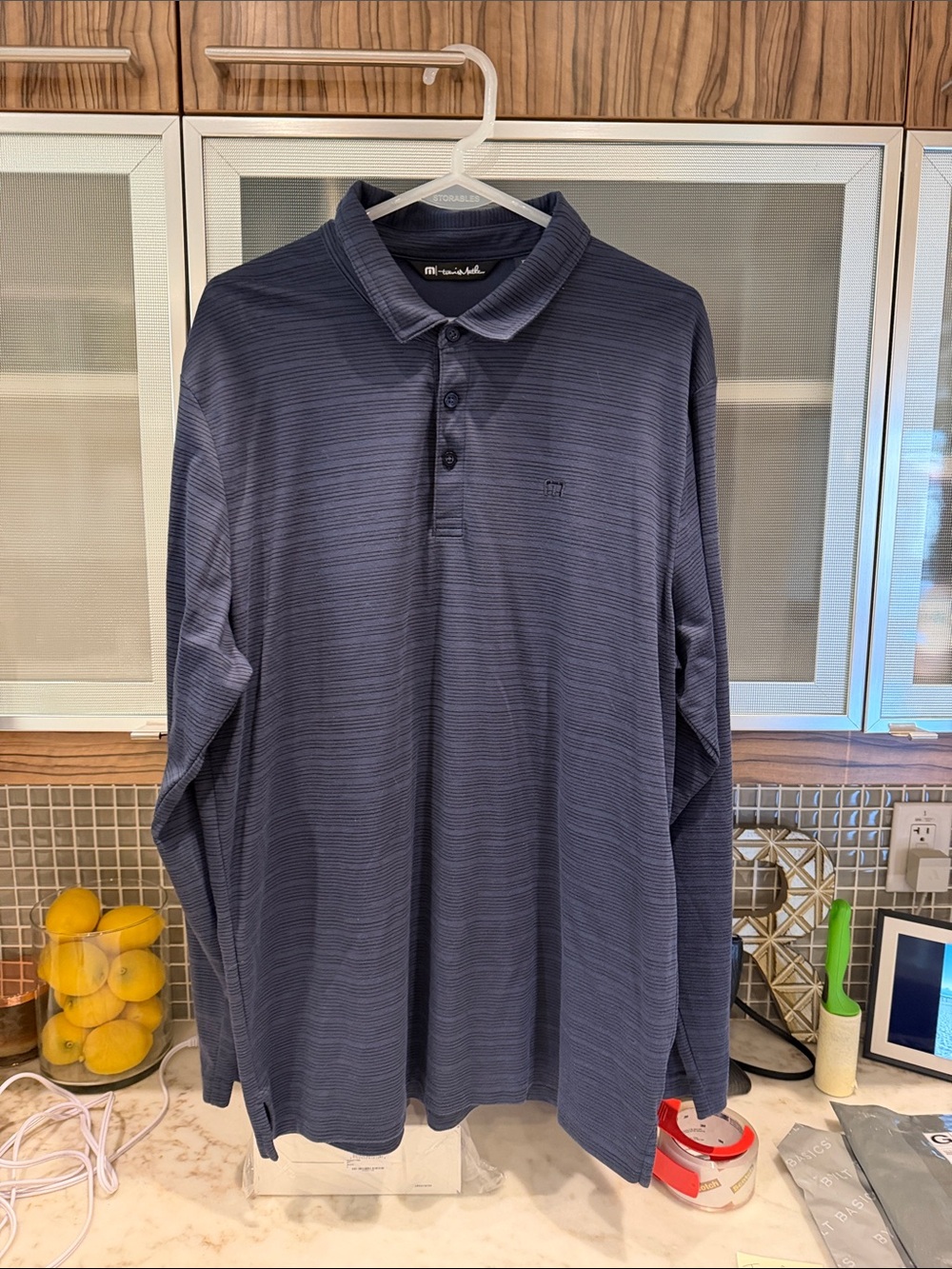 Travis Mathew  Long-Sleeve Polo Shirt in Navy, XL